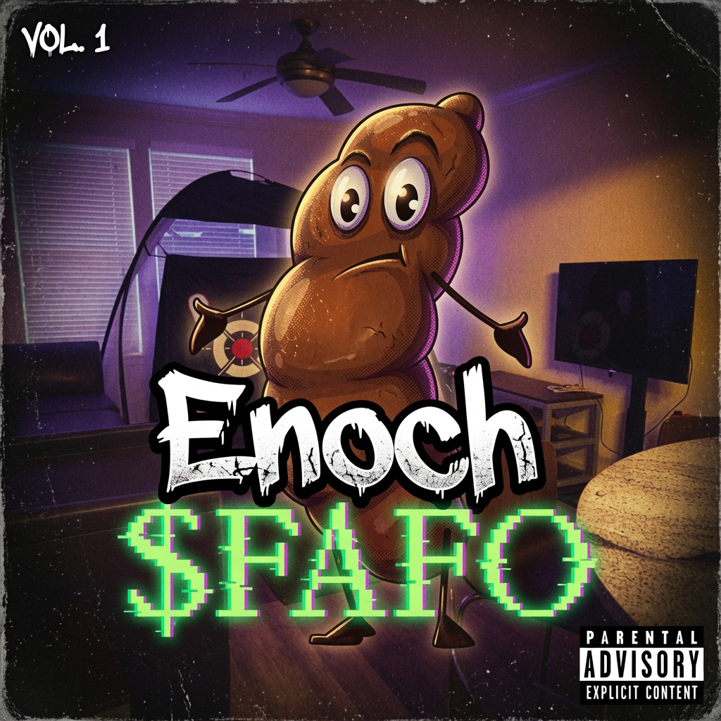 Enoch $FAFO Vol. 1 album cover — Enoch the peanut in a dim living room